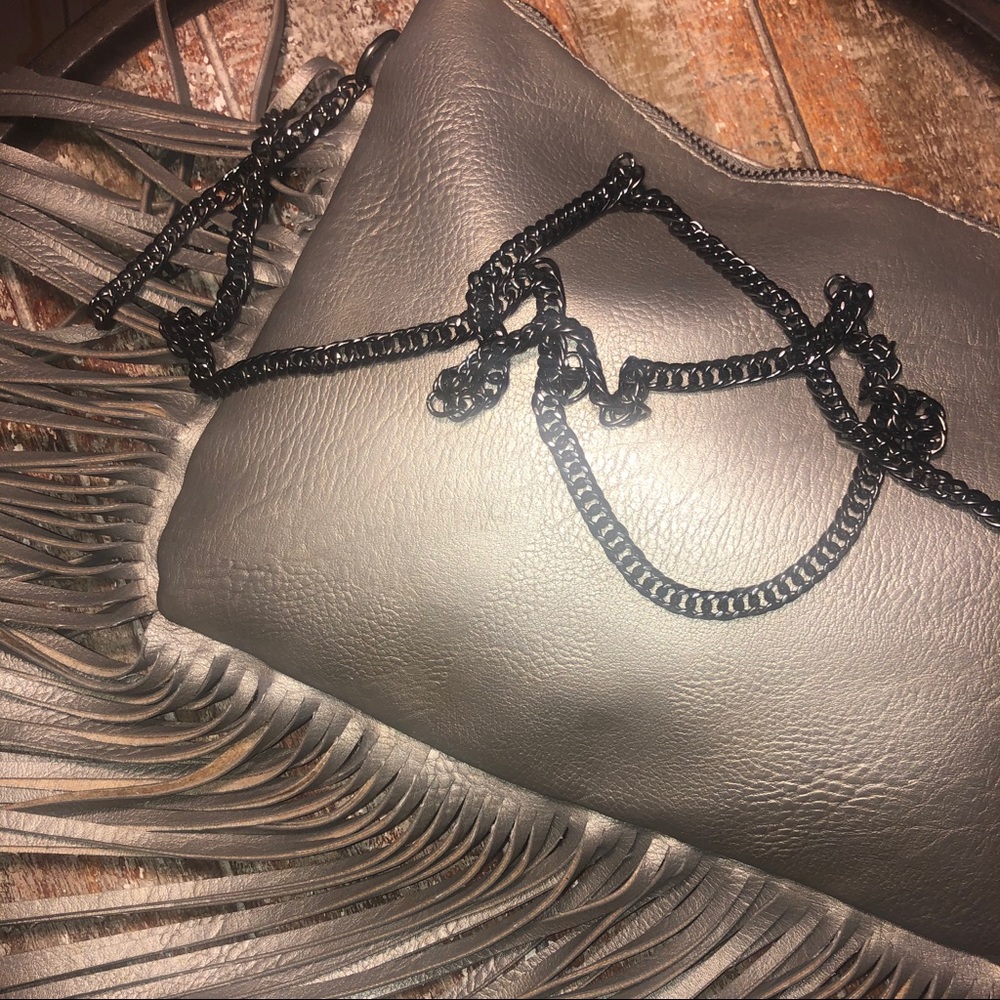 Crossbody Silver Faux Leather Fringe Bag